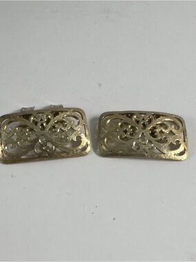 Gold Filigree Rectangular Clip-On Earrings